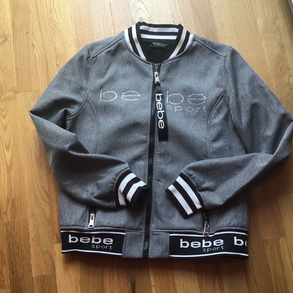Bebe Gray Sport Fleece Lined Bomber Jacket in medi - Picture 7 of 8